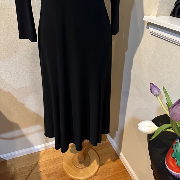 Black Jersey Beaded Midi Dress by Jones New York Long  Sleeves V-Neck - Sz 4-6 - Picture 6 of 15